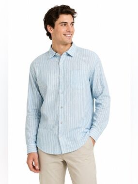 Tommy Bahama Blue Striped 100% Linen Long Sleeve Button Down Dress Shirt XXL